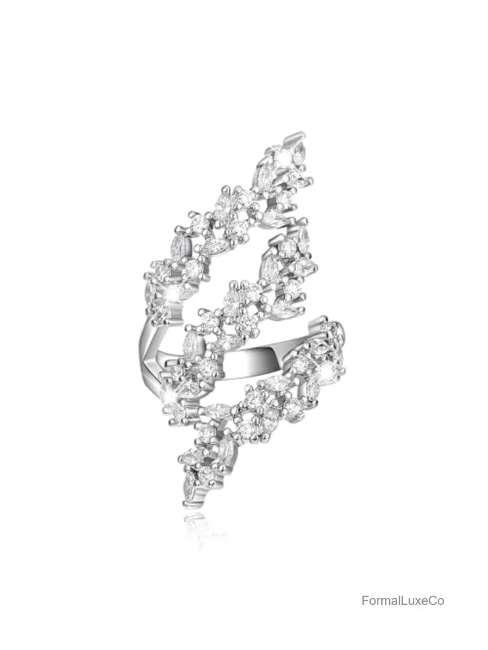 Marquise CZ Leaf Layered Promise Cocktail Statement Cuff Ring